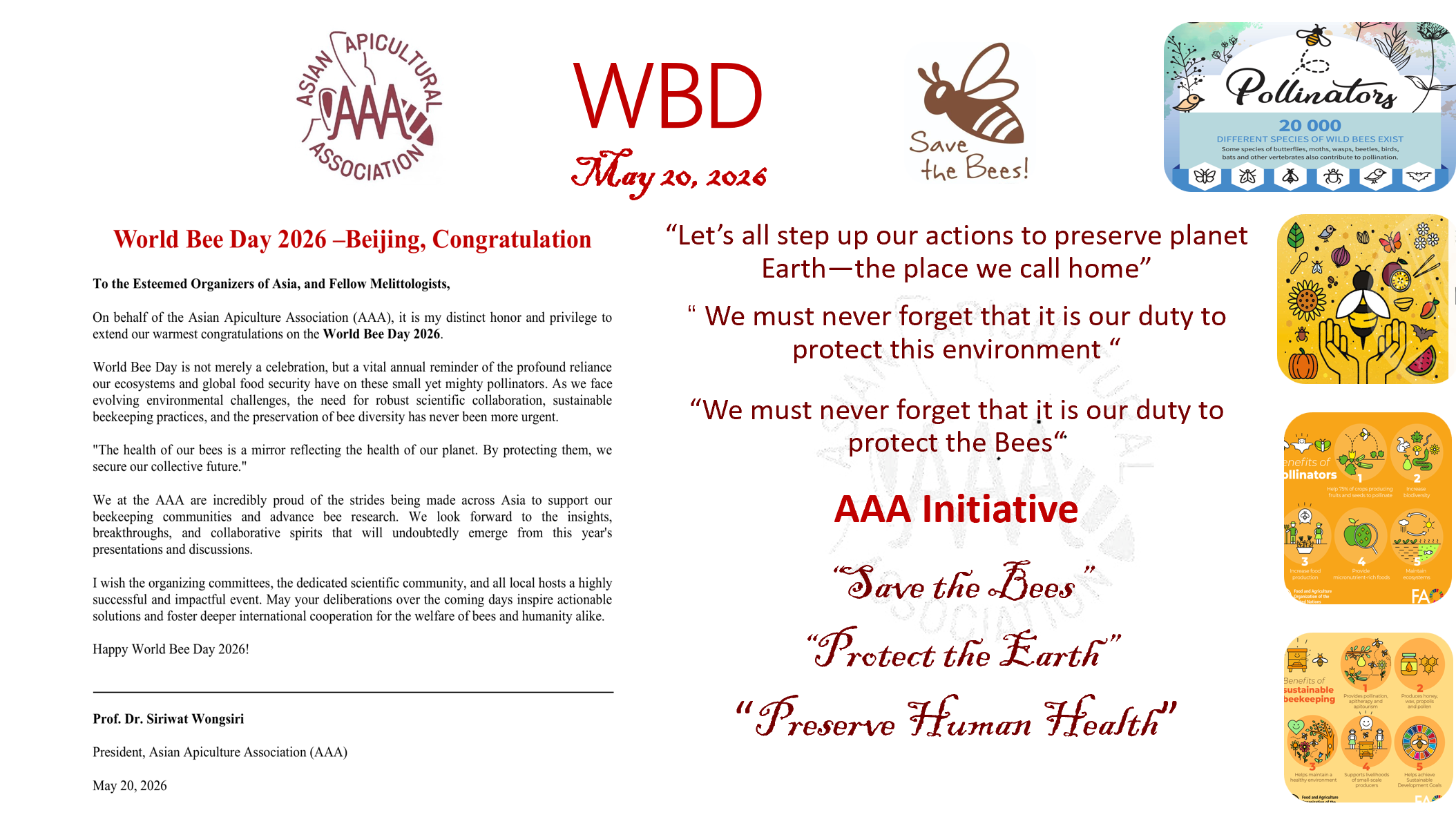 World Bee Day 2026 - Beijing, Congratulation